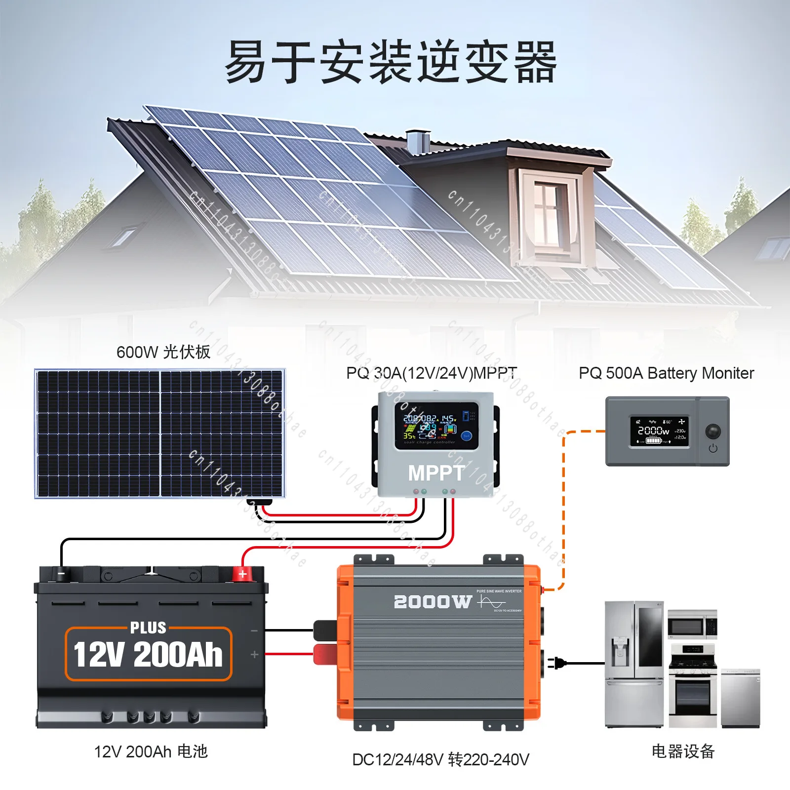 12V/24V/48V To 220-240V Tricycle Car RV, Full Power 2500W Pure Sine Wave Inverter