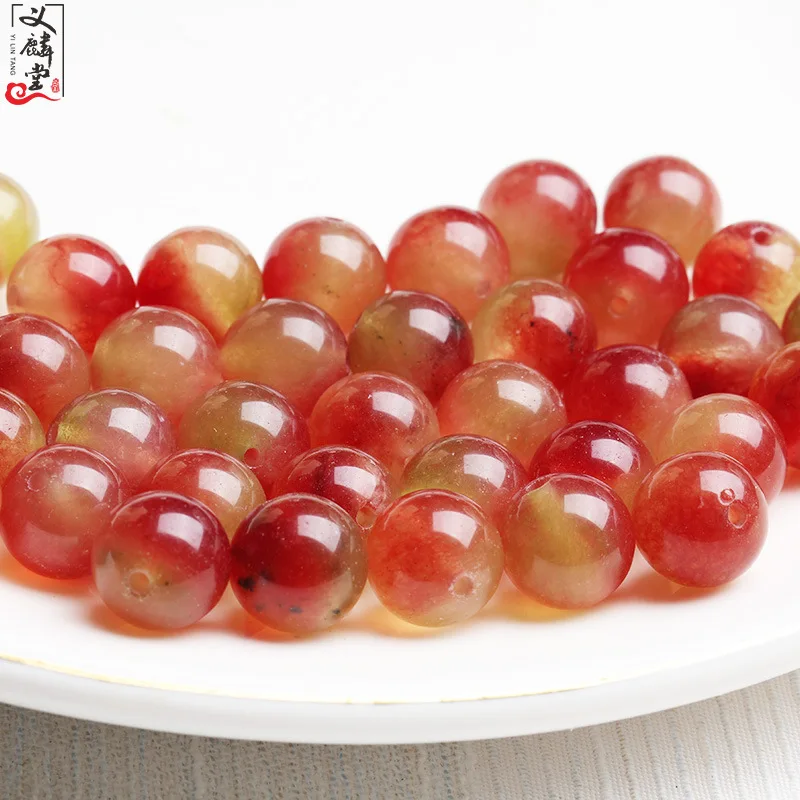Snqp Chinese Style Lucky Blessing Two Tone Watermelon Chalcedony Round Beads For Diy Bracelet Necklace Jewelry Making Accessorie