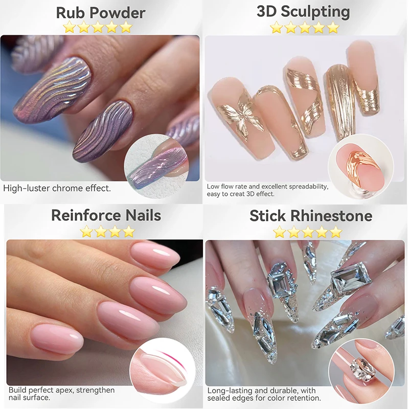 BORN PRETTY 30g 5 IN 1 Nail Glue Gel Multi-functional Rhinestone Stick Reinforcement Gel 3D Shaping Sculpting Carving Nails