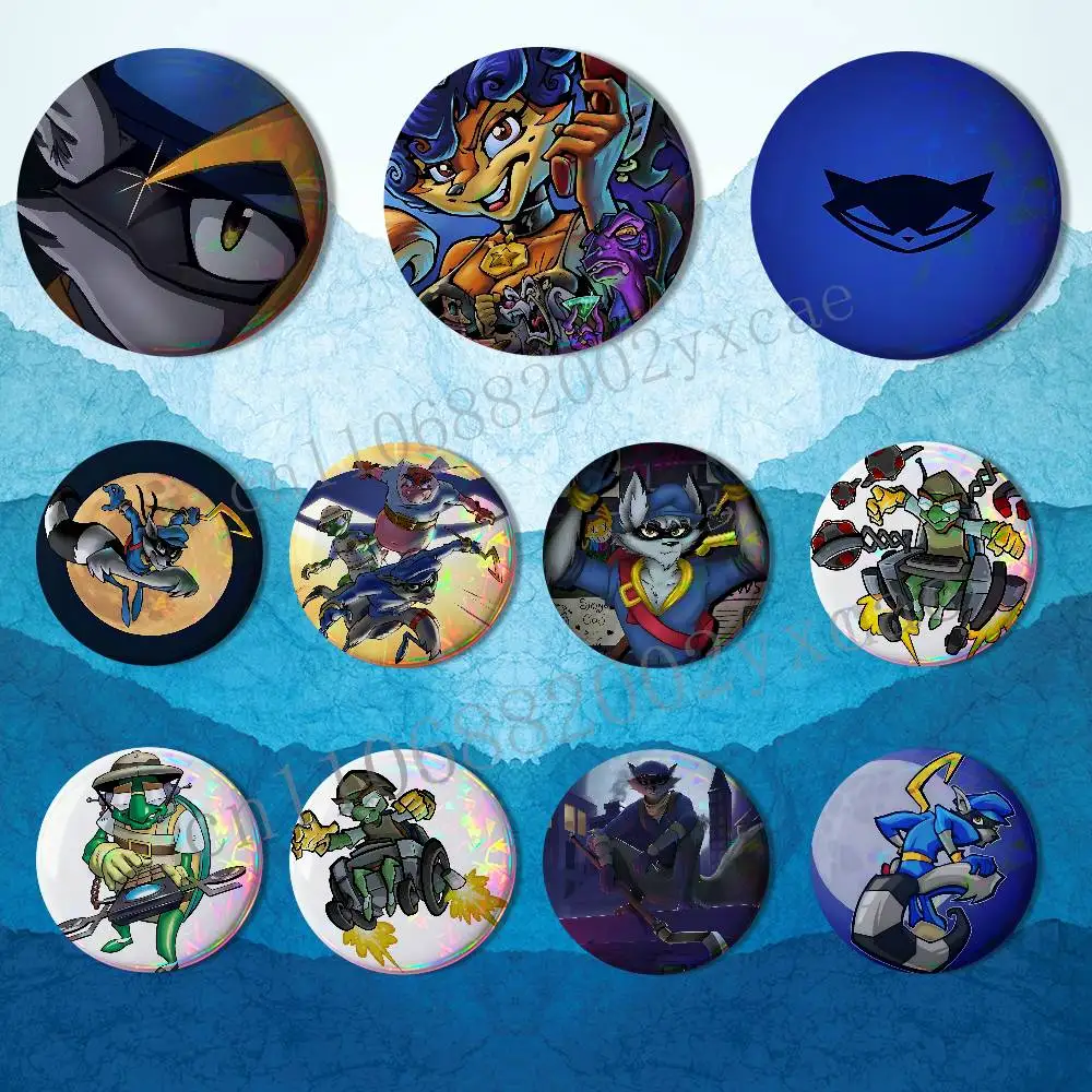 

Bentley Shrewd Sly Cooper Badge on Backpack Clothes decoration Tinplate Round Brooch Funny Custom Gifts for Friend