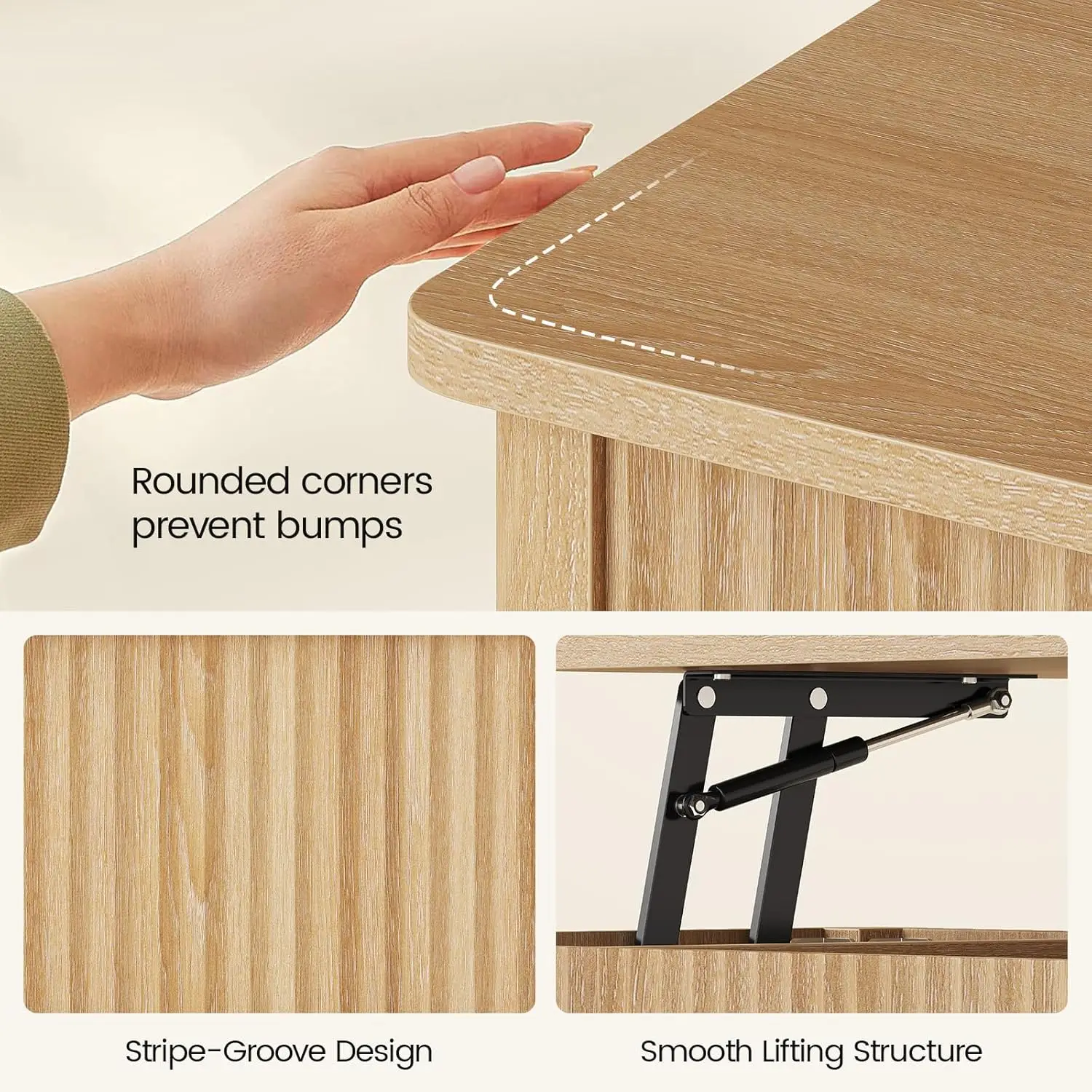 طاولة قهوة مخددة مجمعة بالكامل، سطح رفع، طاولة مركزية خشبية، طاولة قهوة حديثة مع حجرة مخفية ورف مفتوح، f #5