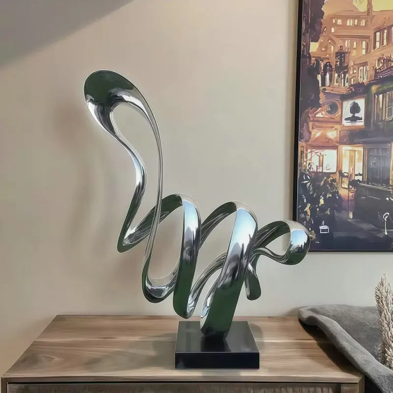 Polishing stainless steel ribbon abstract sculptures, creative interior marble art decorations, office desktop ornaments BB613PO