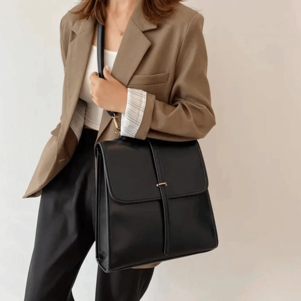 حقائب ظهر متعددة الجيوب بلون سادة، حقيبة كتف ذات سعة كبيرة، حقيبة كروس من جلد البولي يوريثان، حقيبة حمل بسحاب للإغلاق
