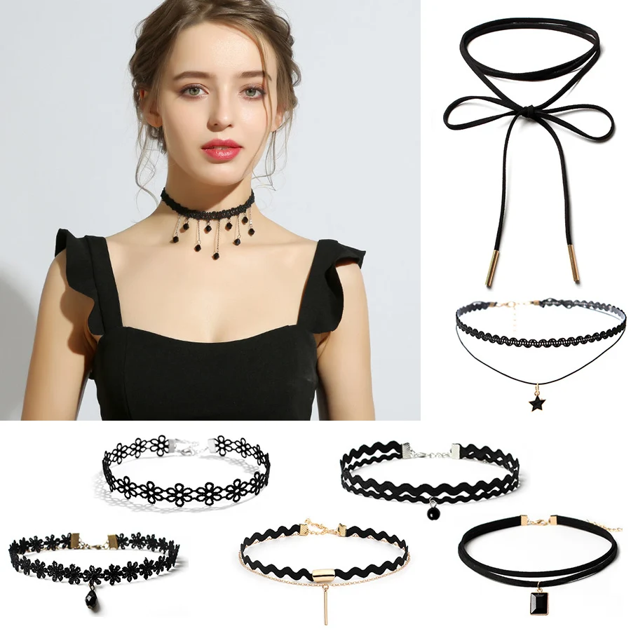 Korean Fashion Velvet Choker Necklace for Women Vintage Sexy Lace Necklace with Pendants Gothic Girl Neck Jewelry Accessories