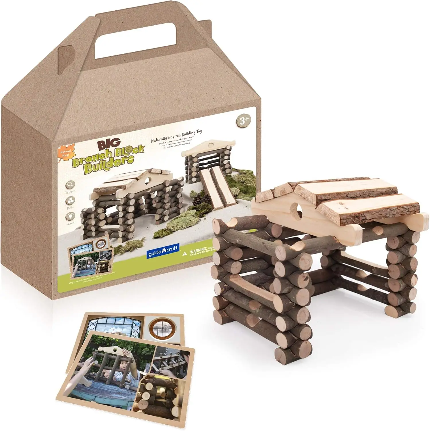 Big Branch Block Builders - مجموعة مكونة من 125 قطعة مع 10 بطاقات إلهام مزدوجة الجوانب: ألعاب تعليمية للأطفال في مرحلة ما قبل المدرسة