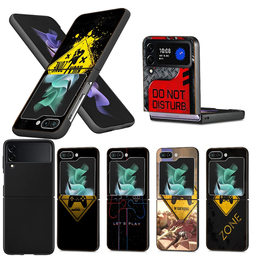 Gamer Zone Traffic sign Game Handle Clear Phone Case For Samsung Z Flip 5 4 3 Galaxy Z Flip 6 5G Shockproof Hard Cover TPU PC Ha