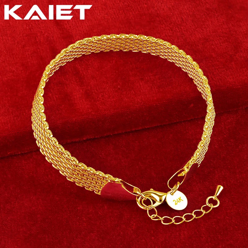 

KAIET 925 Sterling Silver 10MM Weaving Chain Bracelet Plated With 18K Gold Wedding Party For Women Charm Fine Jewelry