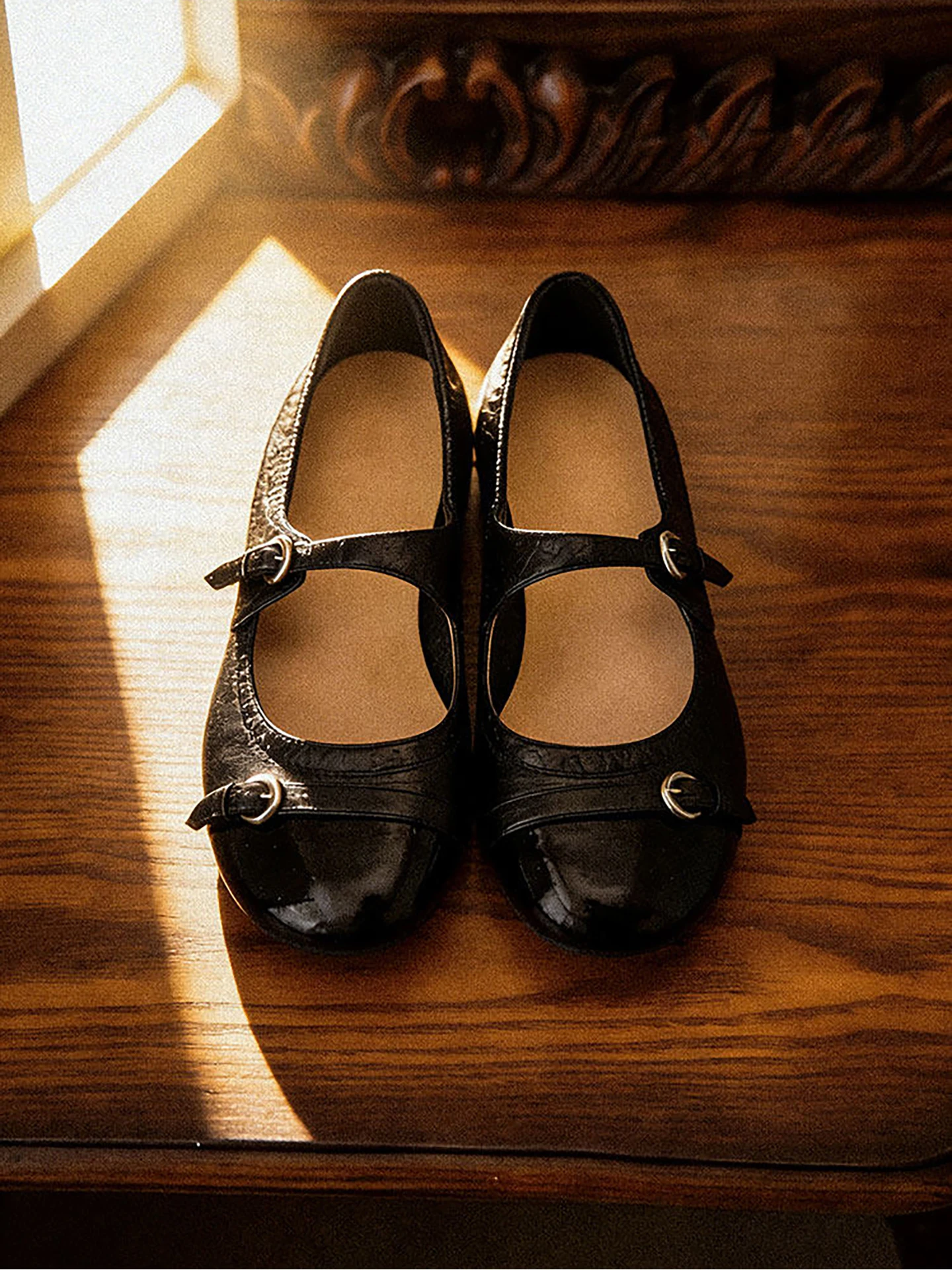 black-round-toe-flat-bottom-mary-jane-shoes-spring-summer-new-style-fashionable-french-style-women's-slip-on-pumps