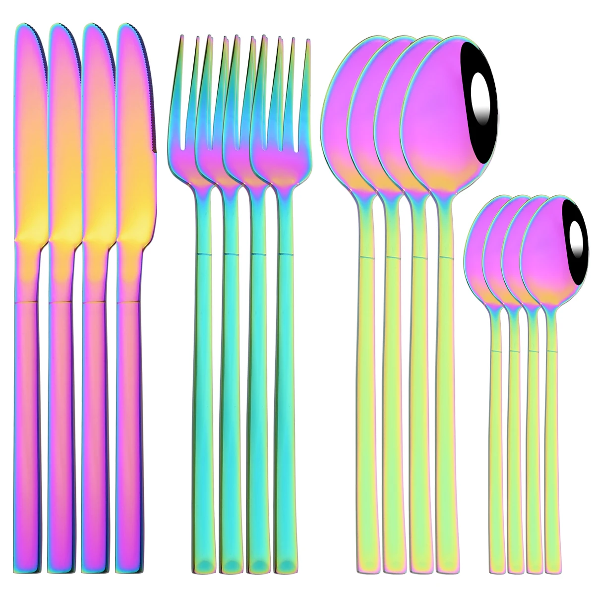 

16Pcs Colorful Cutlery Set Mirror Stainless Steel Dinnerware Set Knife Fork Coffee Tea Spoons Tableware Western Kitchen Flatware