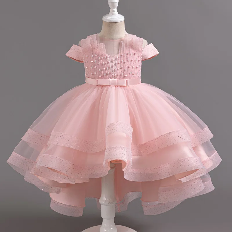 

3-12 Y Children's high-end dress Summer Little girl gauze pompadour Princess dress Flower child wedding piano performance dress