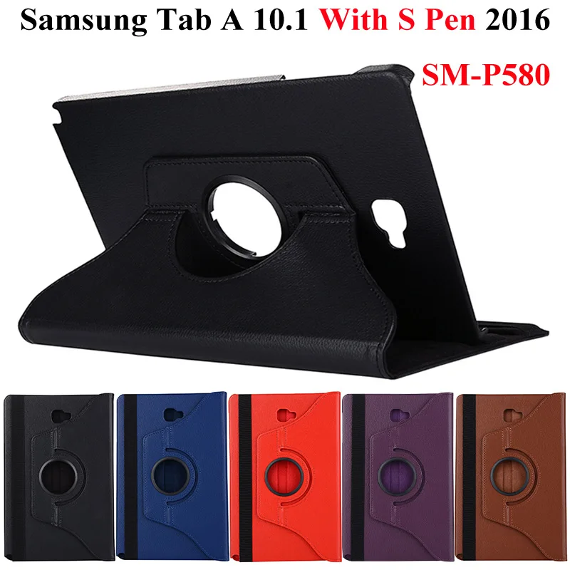 360 Rotating PU Leather Case for Samsung Galaxy Tab A A6 10.1 2016 P580 P585 With S Pen Folding Stand Smart Funda Case +Film+Pen