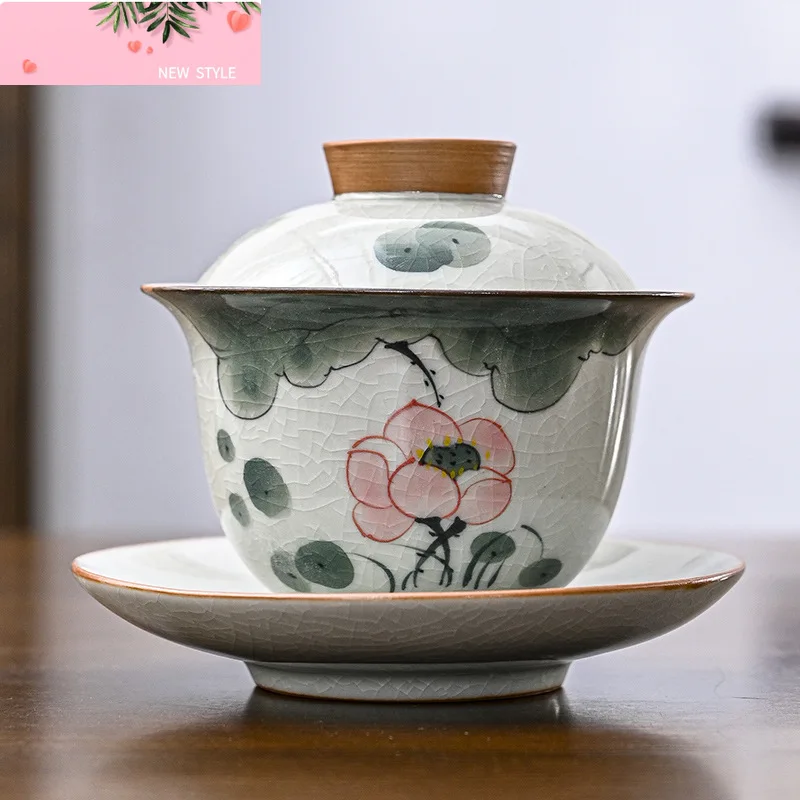 

160 мл ручная роспись лотоса керамическая чайная варенья крытая миска ручной работы фарфоровая чайная чашка Гавань бытовая чайная миска китайская чайная посуда
