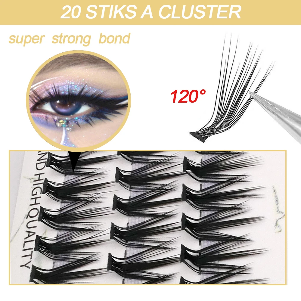 New 20D L-type Cluster Eyelash Extension 3D Natural Russian Individual Eyelashes bunches 1box/60 Bundle Makeup Tool Lashes Cilia