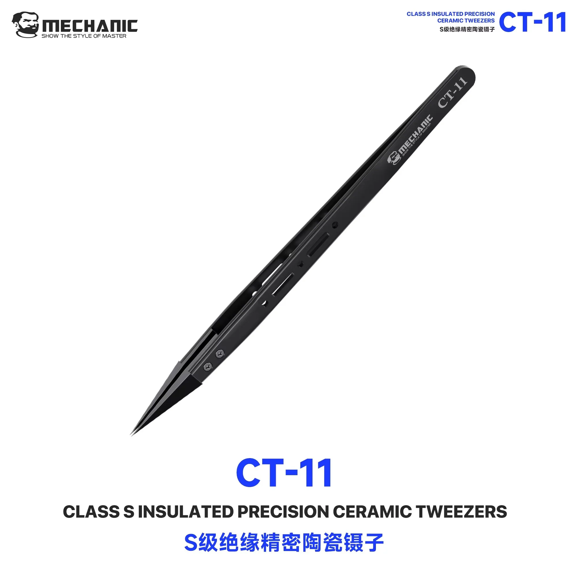 MECHANIC CT-11 Thickened Ceramic Tweezers Precision High Temperature Resistance Insulation Clamp for Phone PCB Mainboard Repeir