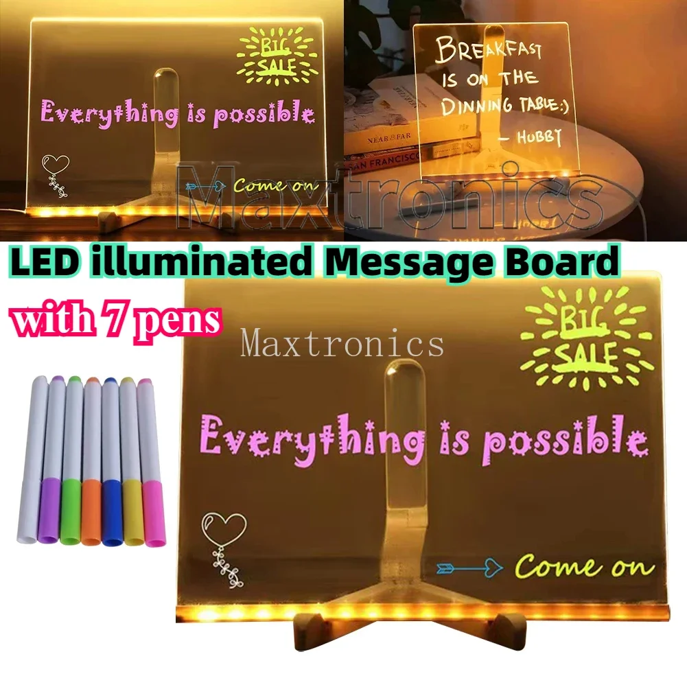 LED illuminate Message Board With 7 Colorful Pens Light Up Dry Erase Board with Light Acrylic Drawing Board for KTV School Home
