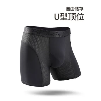 Extra Long Sports Underwear Men's Boxer Briefs Anti-Wear Leg Running Large Size Breathable Training Boxer Briefs 4