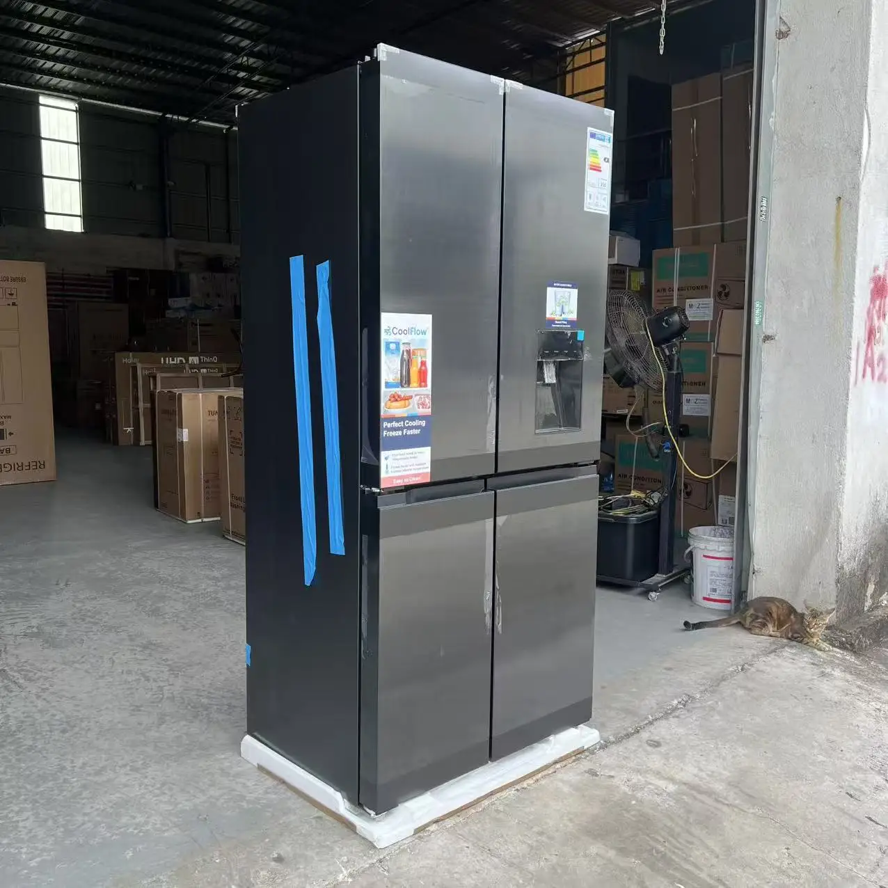 Multiple 4 Door Fridge Cross Door Refrigerator Big Capacity 591L Dark Grey Color Air Cooled Total None Frost Inverter Compressor