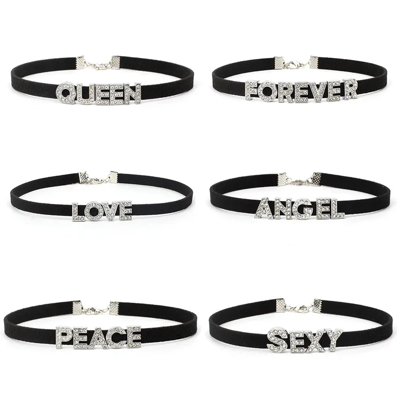 Harajuku Strass Brief ICH liebe PAPA Choker Halskette für Frauen Nach Name Halsketten Leder Kragen Cosplay DIY Schmuck