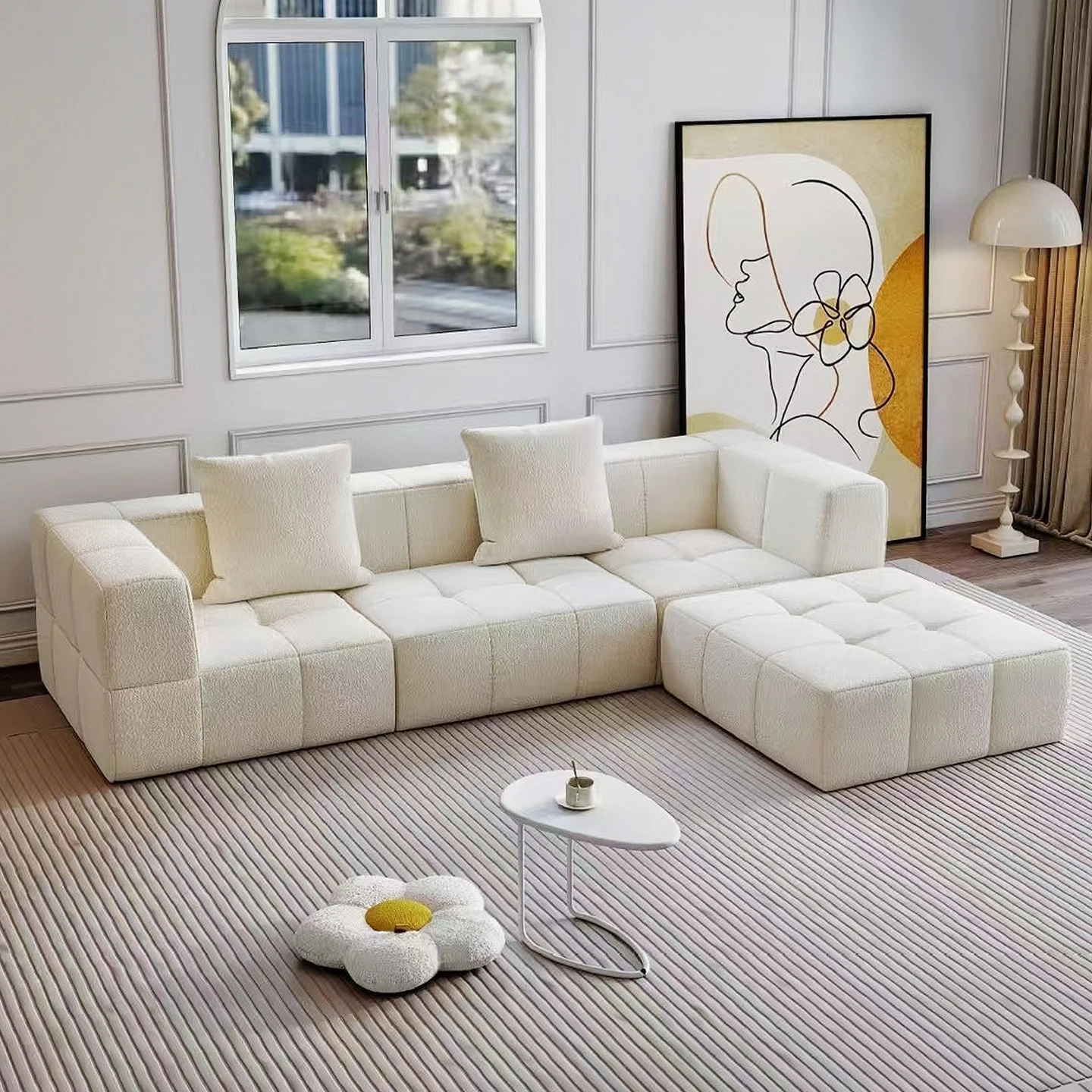 

Vacuum compression cream wind marshmallow sofa small apartment living room fabric simple apartment double triple sectional sofa