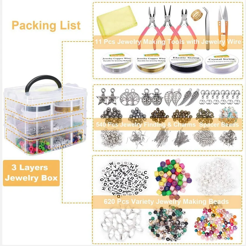 1171 Pcs Jewelry Making Kit for Necklace Earring Bracelet Making Repair Jewelry Making Tools Kits for Girls and Adults