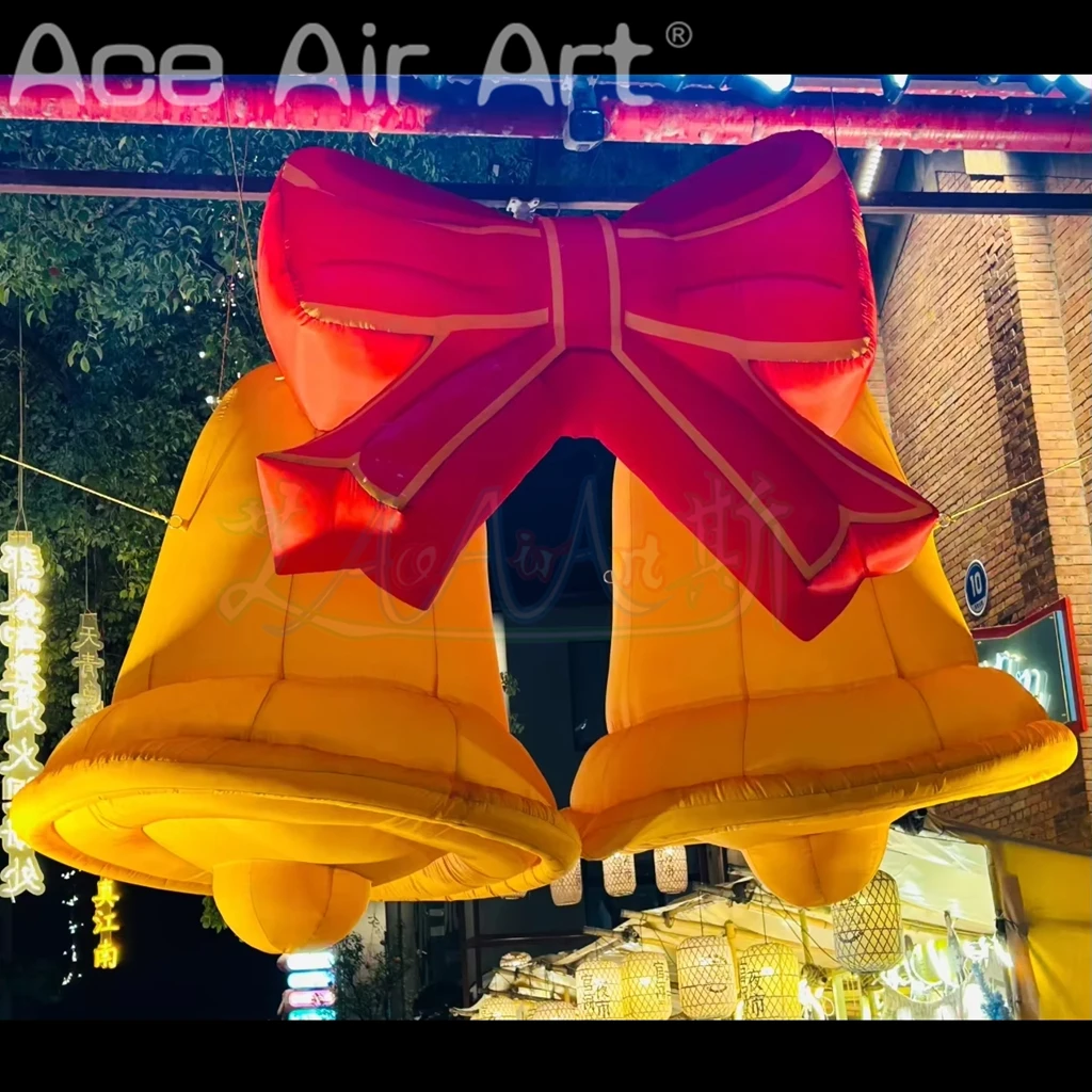 Campana gonfiabile con fiocco Jingle Bell natalizia per soffiaggio d'aria per decorazioni esterne Puntelli pubblicitari per eventi di club notturni