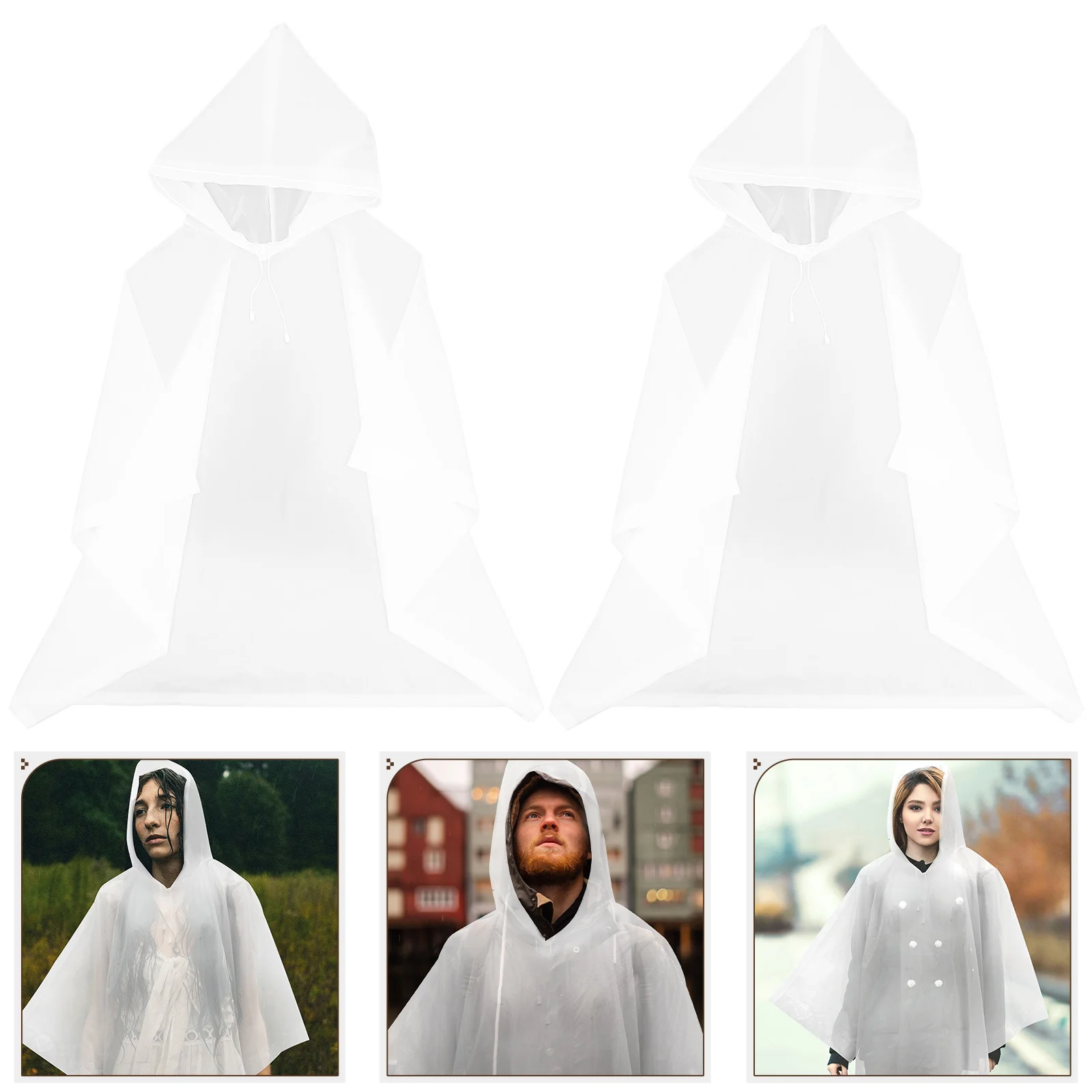 

2Pcs Adult Rain Poncho Portable Reusable Lightweight Breathable Raincoat Hooded Outdoor Camping Hiking Travel Rain Poncho