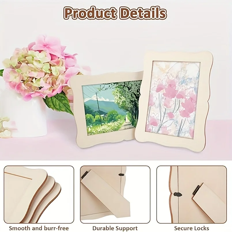24pcs 6-inch Wavy Wooden DIY Handmade Photo Frames
