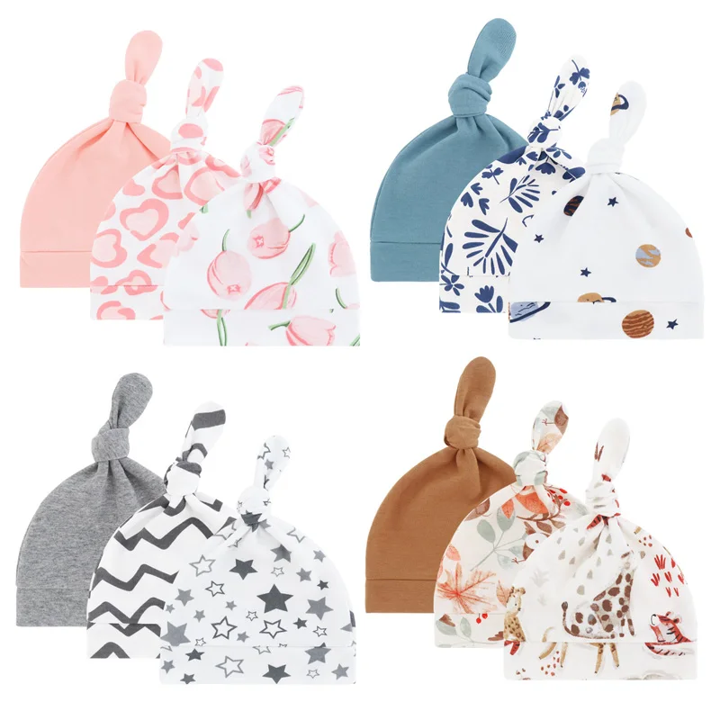 

3Pcs Newborn Beanie Baby Hat Cotton Cartoon Infant Bonnet for Girls Boys Toddler Cap Kids Accessories Newborn Gift 0-6M
