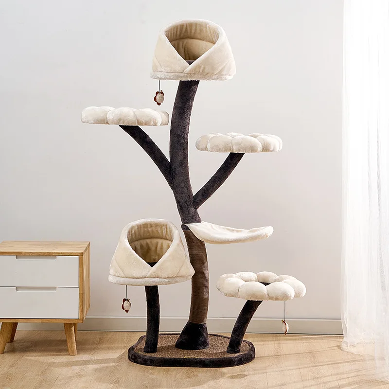 

Flower Cat Tree Wood Tower, Cat Training Supplies, Tower Scrapers for Pets, Accessories, Indoor, Large, Pet Exercise Supplies