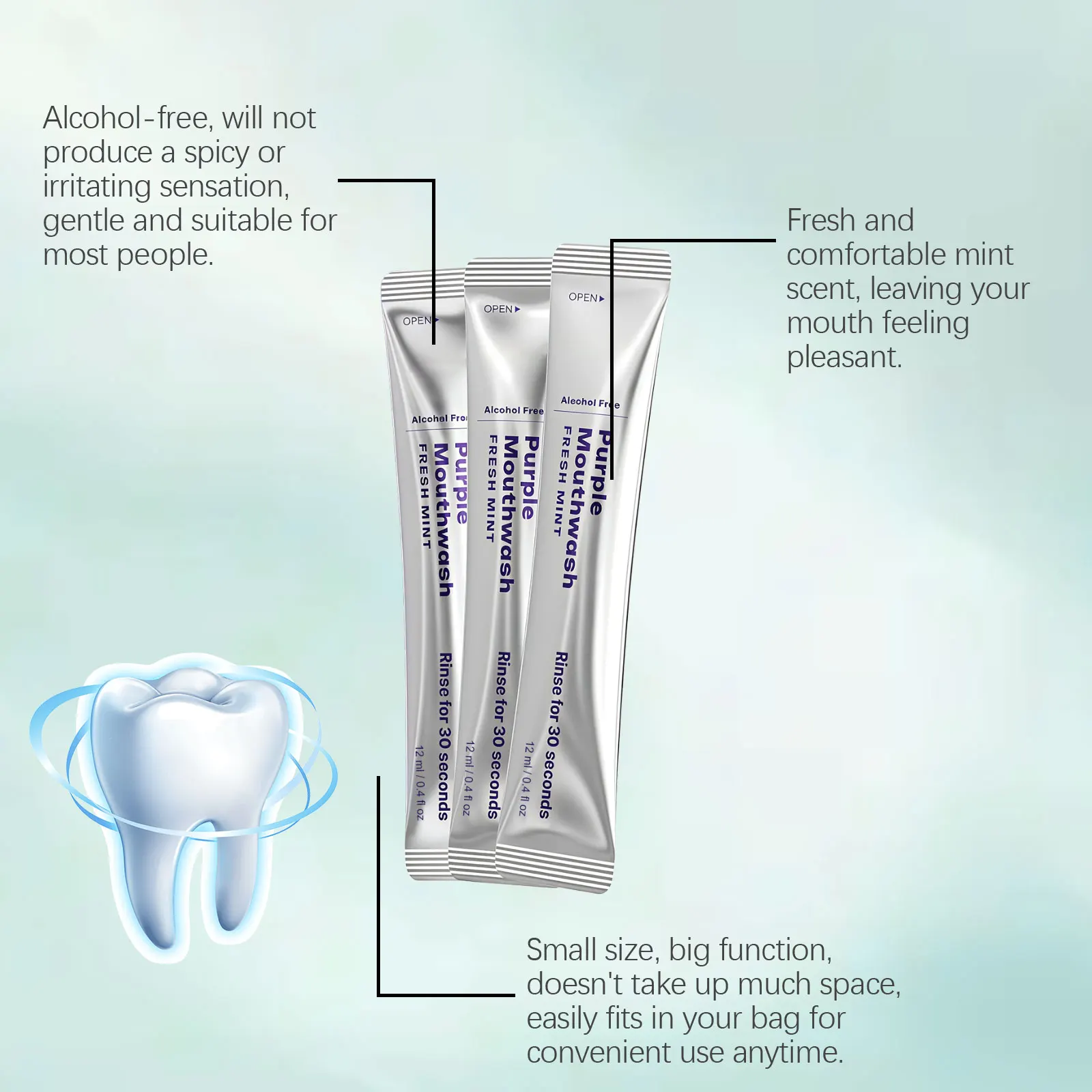 Purple Mouthwash For Teeth Whitening Color Correcting,Support Gum Health Gentle Oral Care 20 Portable Mint Whitening Mouthwash - view 5