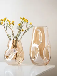 Nordic Light Luxury Style Gold Irregular Opposite Sex Vase Living Room Dried Flower Arrangement Bottle Soft Decoration Ins