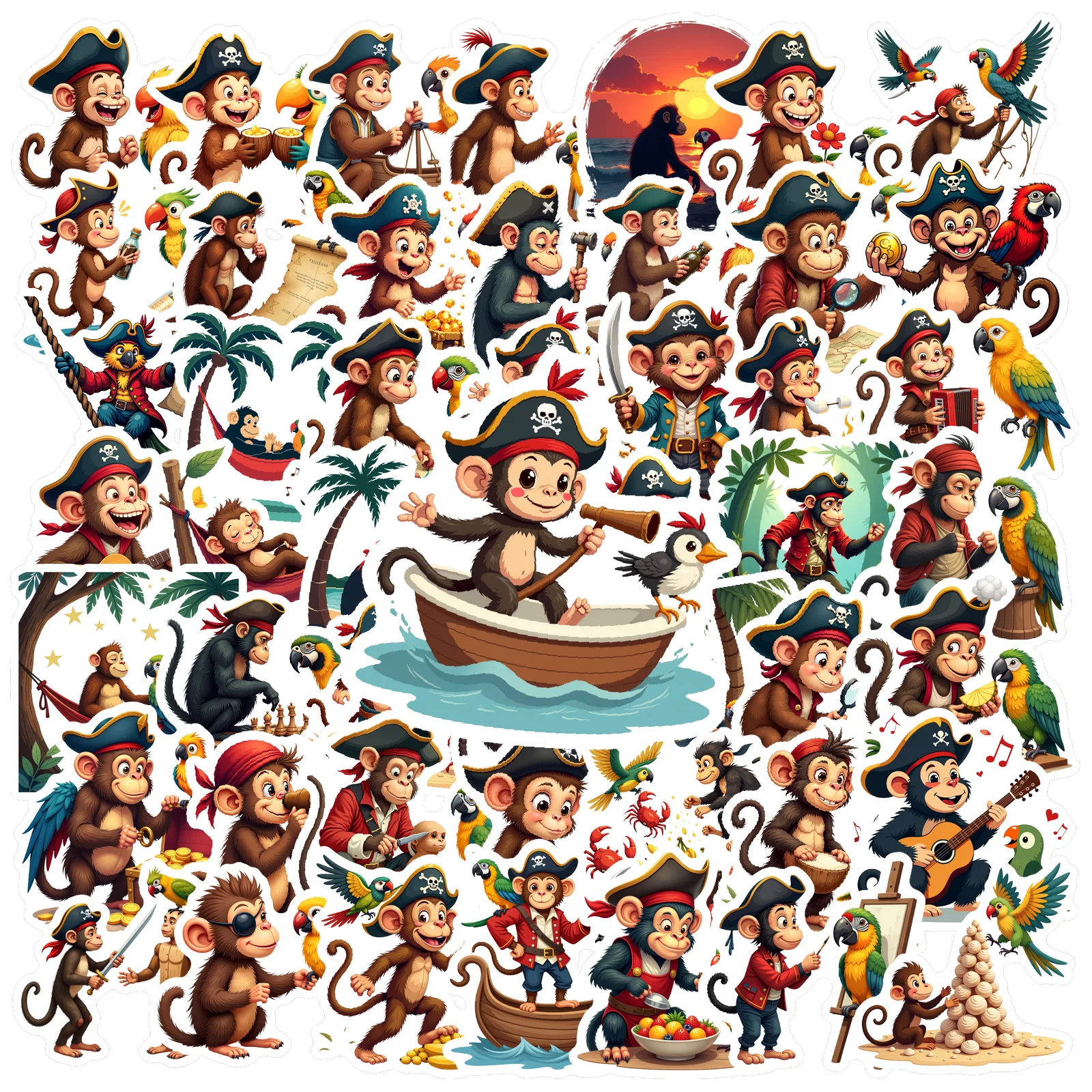 Водонепроницаемые-наклейки-«Пиратские-приключения-обезьяны»-виниловые-наклейки-для-ноутбуков-багажа-и-многого-другого-Веселые-наклейки-на-тему-животных