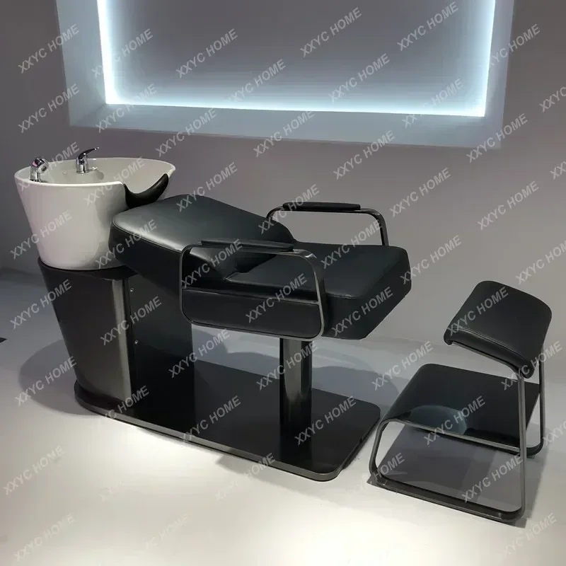Lying Half Hair Salon Ceramic Basin كرسي تسريحة Net Hair Saloon Dedicated Stainless Steel Hairdressing Flushing Bed
