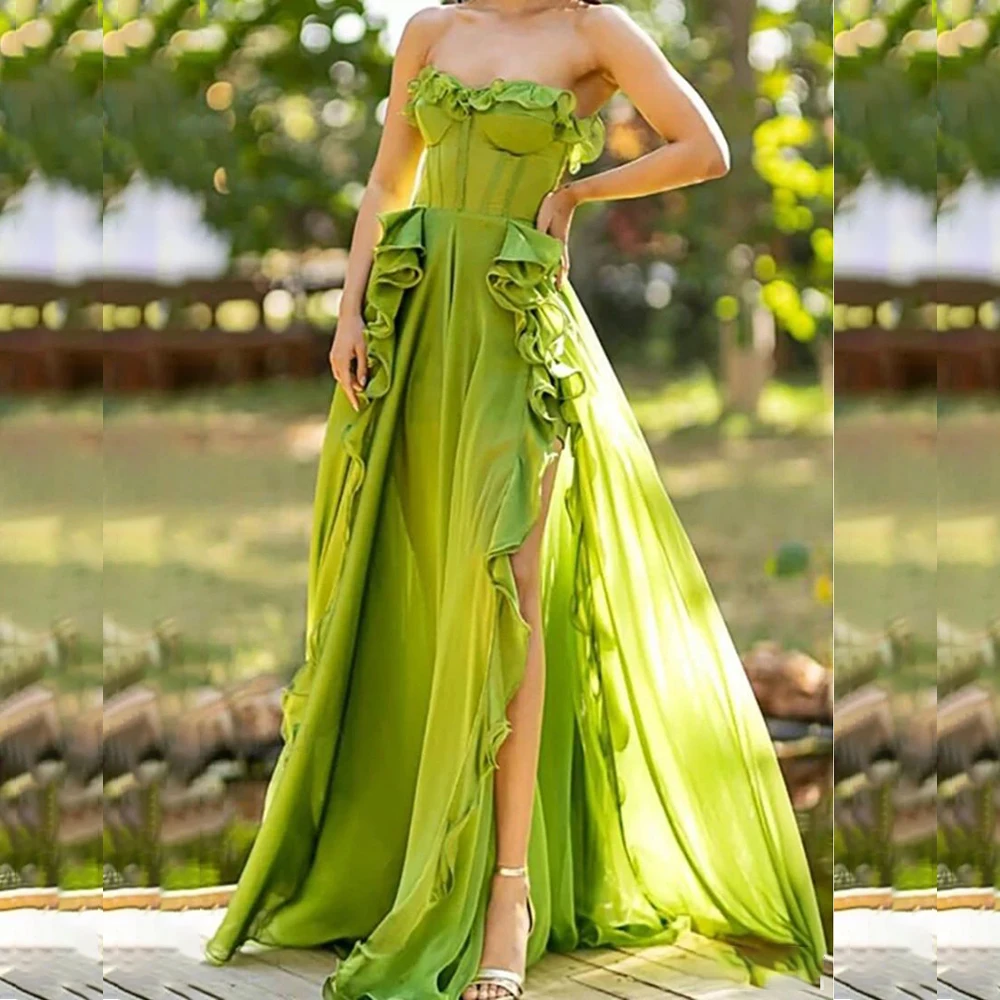 

Strapless Evening Dresses Luxury Split Sleeveless Gowns Special Lace Up Chapel Train Special Occasion Long Dress Vestidos 2025