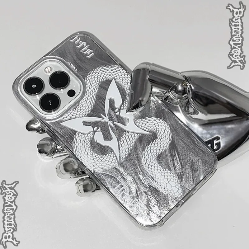 

Retro butterfly and python pattern IMD polarised feather silk mobile phone case, suitable for iPhone