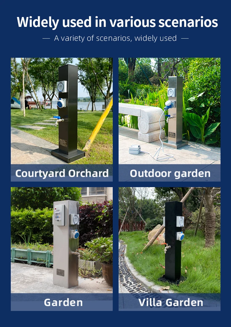 

RV pedestal outdoor with lights, RV park, campground landscape