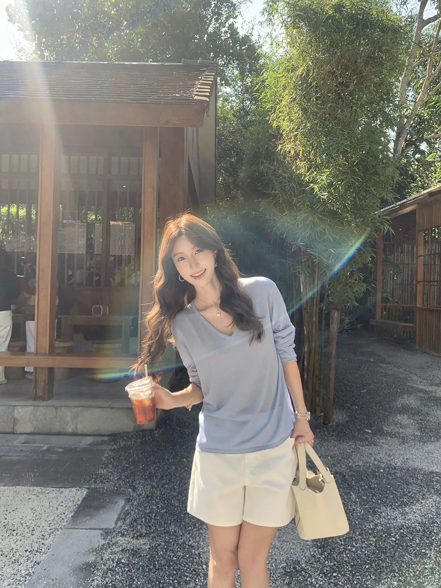 

Женский вязаный топ Pusumede Silver Tead с V-образным вырезом и длинными рукавами, свободный крой, повседневный, из ткани Lenzing, удобный, модный