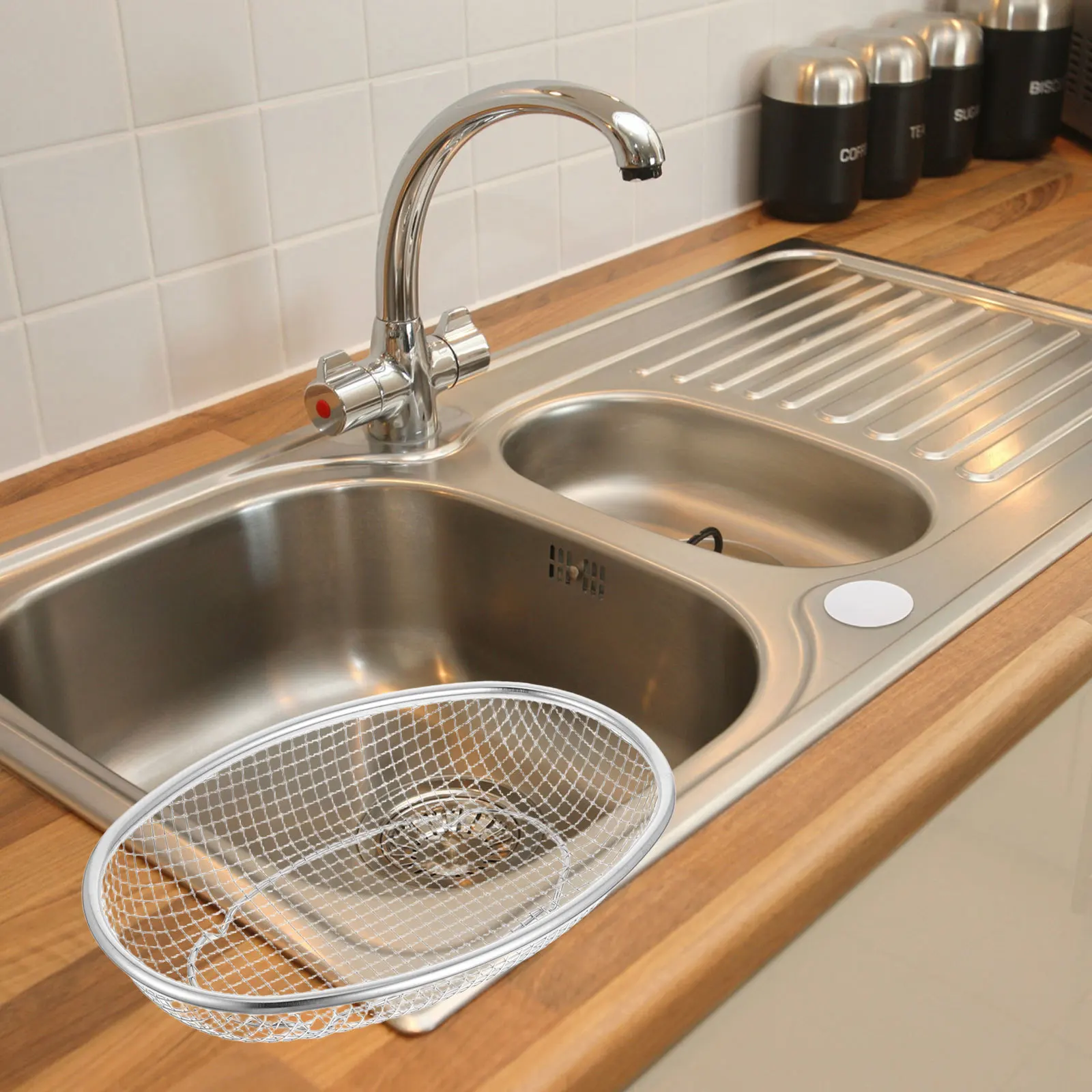 

Stainless Steel Oval Basket Kitchen Mesh Strainer Food Drainer Bread Fruit Vegetable Washer Oval Storage Basket