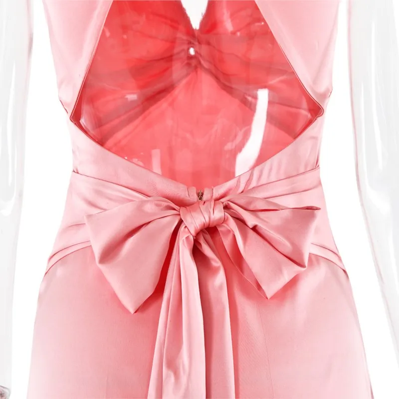 2025 verano flaco elegante fiesta Clubwear satén Sexy espalda descubierta fruncido mujeres Maxi vestido amarillo sin mangas vestido de cintura alta