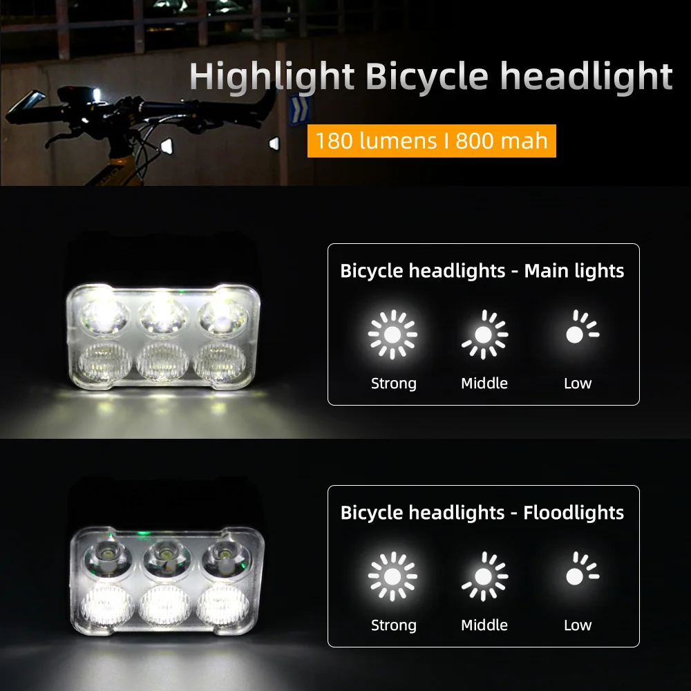 Bicycle Front Rear Light Set Bike Headlight Tailight Rechargeable Waterproof Night Safety Warning Tail Light Cycling Accessories