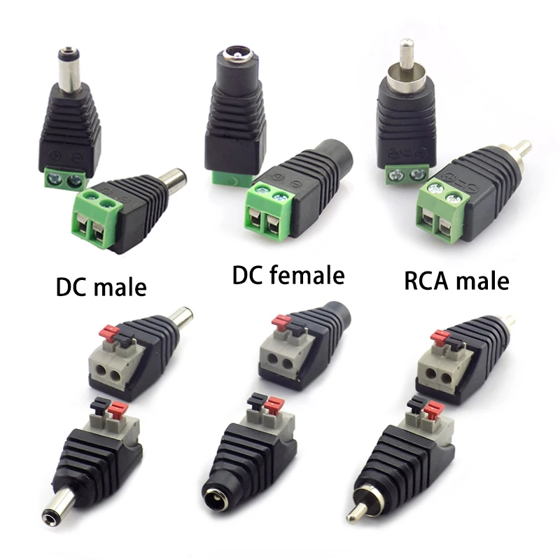 2pcs CCTV Camera DC Power Connector RCA Male Plug Adapter 5.5mm x 2.1mm Female Male for Speaker CCTV Audio LED light C3