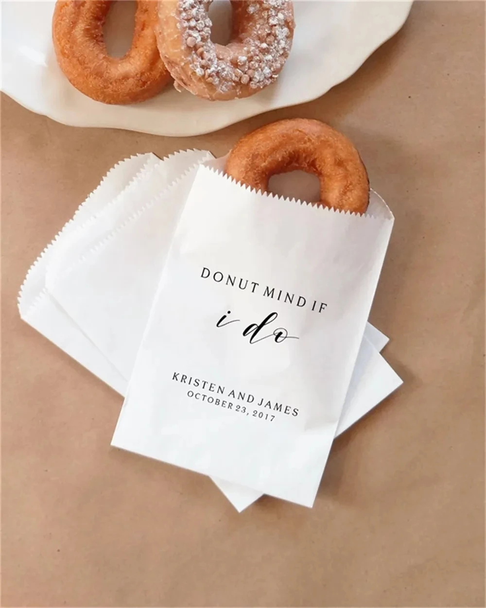 50PCS Donut Favor Bags, Doughnut Sacks, Wedding Dessert Table, Bridal Shower, Donut Mind If I Do - Personalized - Lined, Grease