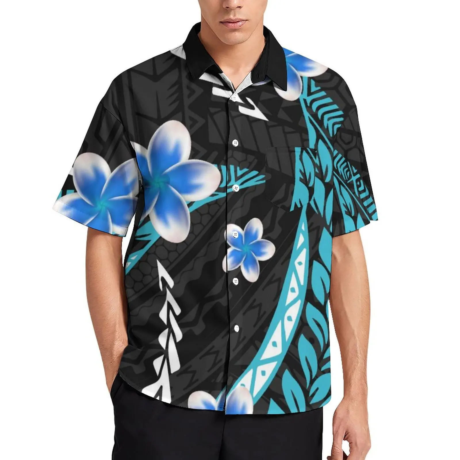 Polynesian Men\'S Shirt Hawaiian Island Tribal Ethnic Style Samoa Men\'S Summer Short Sleeve Button-Down Shirt