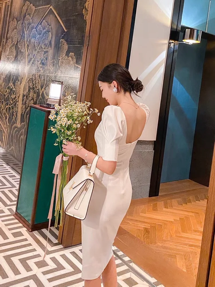 Retro Hepburn Ele Design Fada Aosphere Dr Coreano Sle Cintura Alta Bolha Sve Verão Or Sve Zíper Ba A-L...