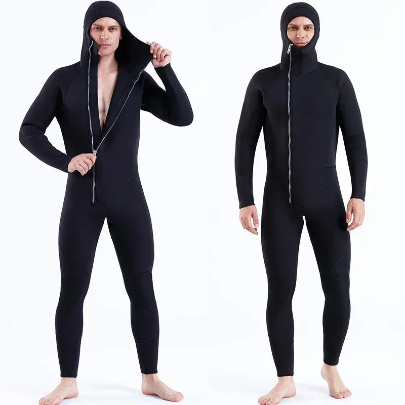 Neoprene Diving Suit 5mm Front Opening Zipper Hooded Diving Suit for Cold Protection, Blind Stitch Seam