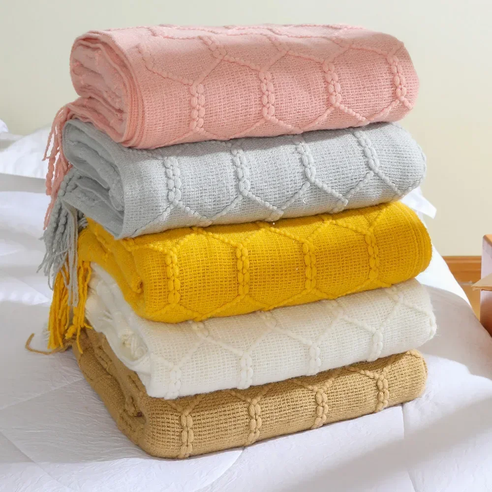 Knitted Blanket Chunky Throw Blanket Bed Decorative Air Condition Thread Blankets Plaid for Sofa Bedspread on the Bed 127x172cm
