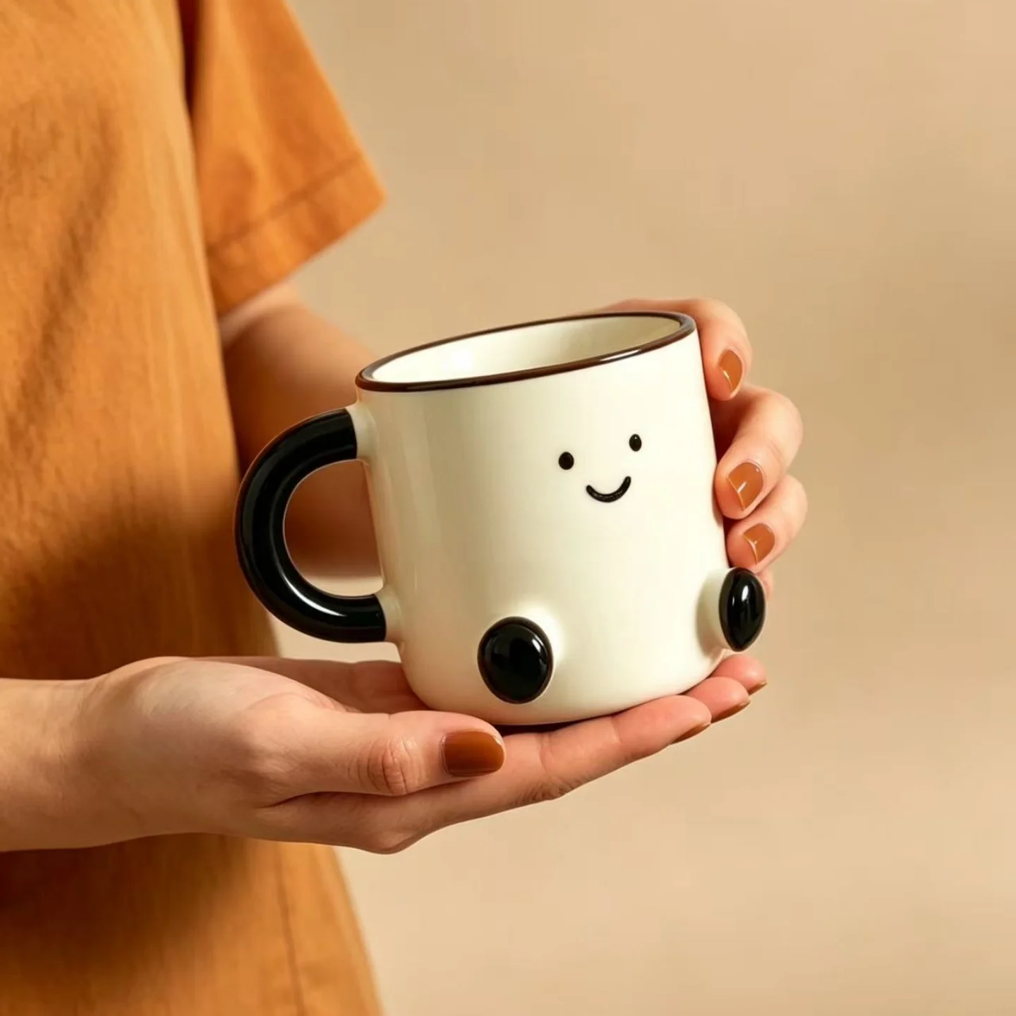 Cute Smile Face Ceramic Mug with 3D Feet Creative Coffee Tea Cup for Home Office Desktop Decor Gift