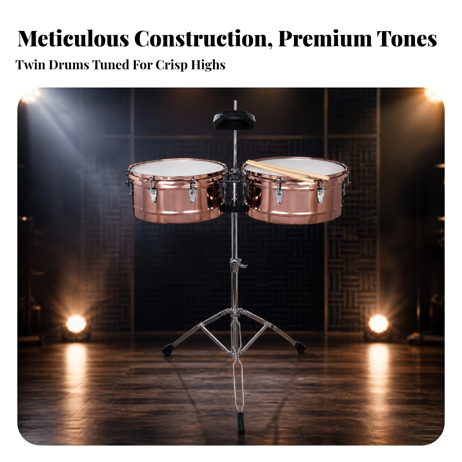 Timbales Drum Set with Stand Reflective Timbale Drum Set with Stand Percussion Instrument Metal for Percussionists