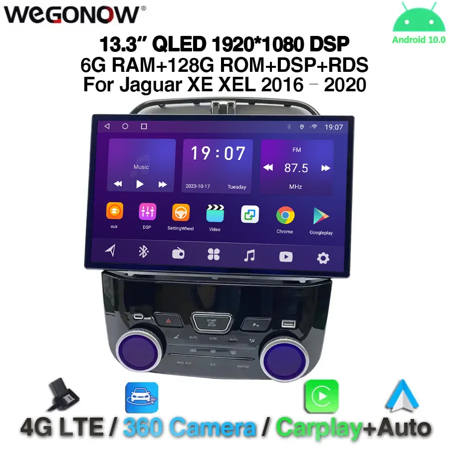 

13.3'' 1920*1080 360 camera Carplay 6G+128G Android 10.0 Car DVD Player GPS WIFI Stereo Radio For Jaguar XE XEL 2016 - 2020