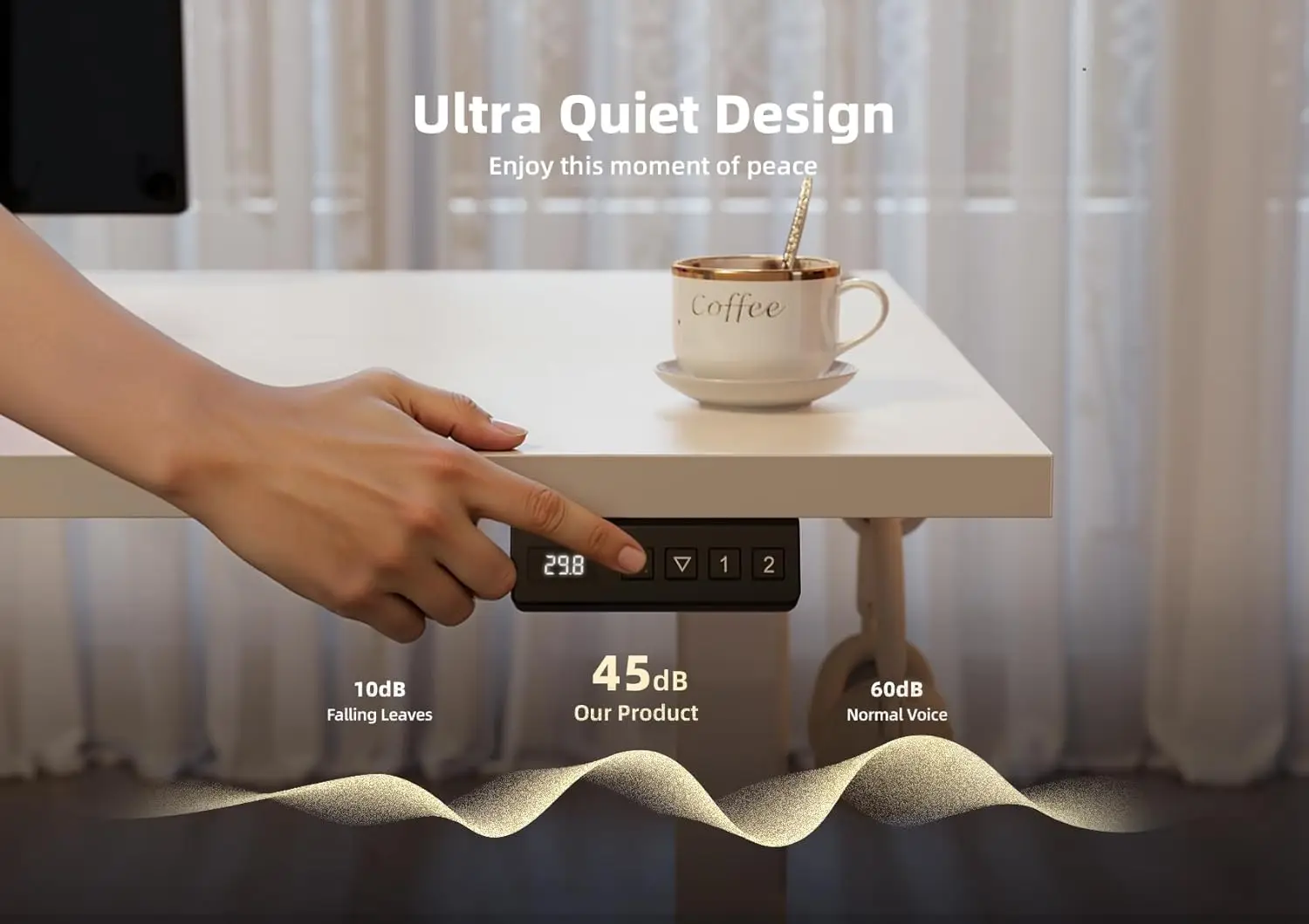 Electric Adjustable Height Desk, 63x24 Inch Standing Desk for Home Office & Computer Workstation, White